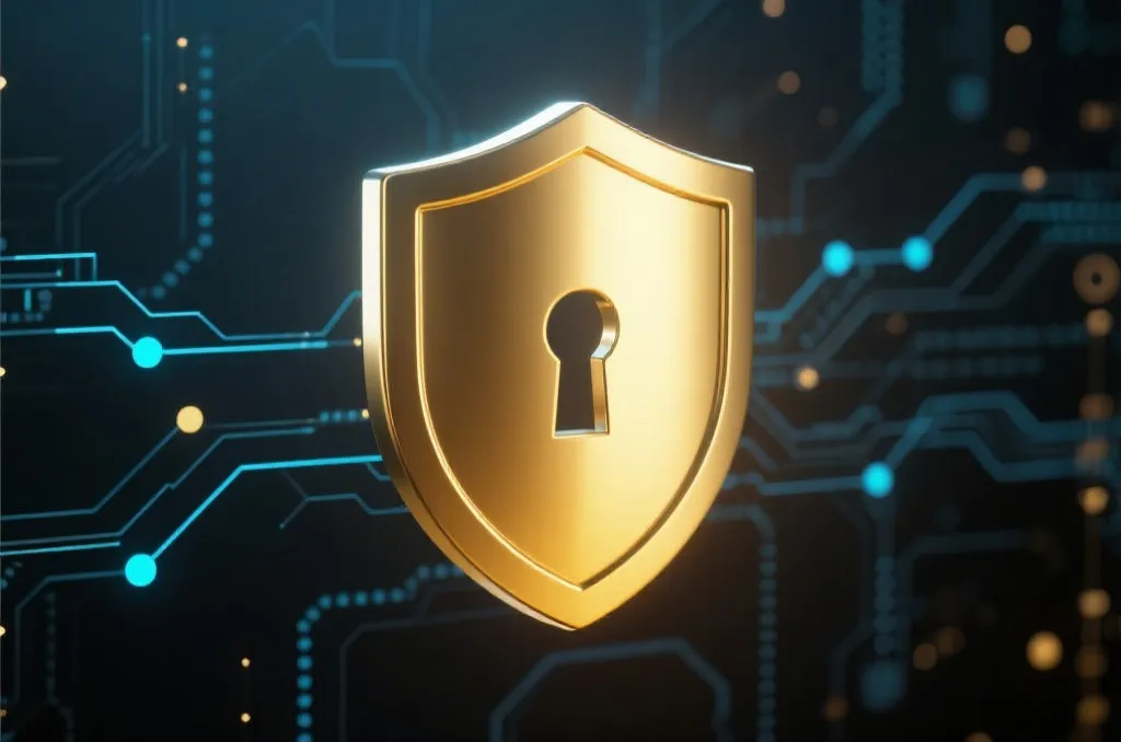 代表网络安全与信任的金色盾牌概念图